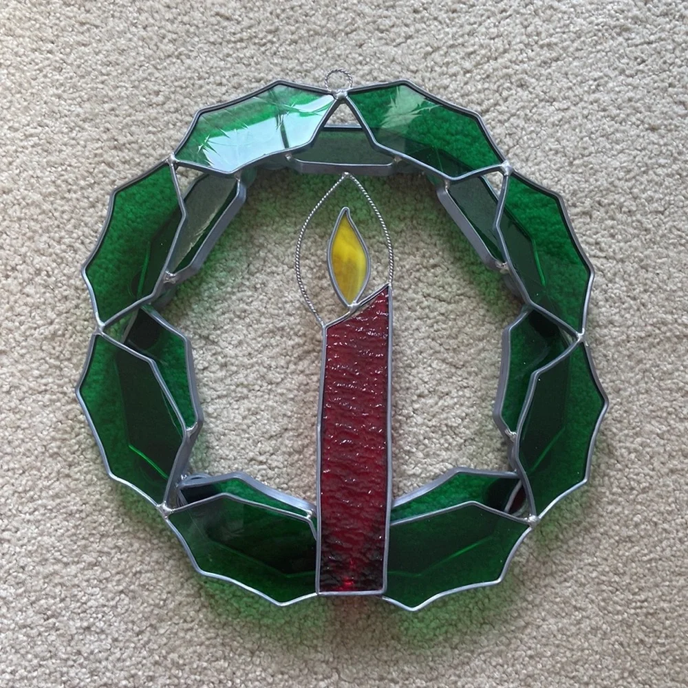 Vintage handmade stained glass wreath